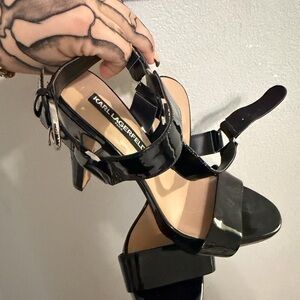 Karl Lagerfeld Black Patent Strappy High Heels